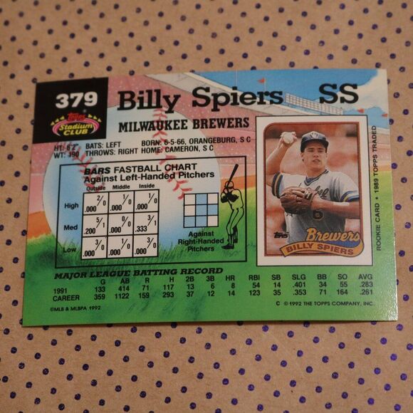Billy Spiers #379 Baseball Card - Picture 2 of 2